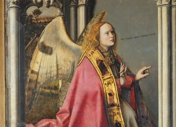 Ängeln, Gabriel, gör bebådelsen till Jungfru Maria, ca 1445 (detalj av 26541)